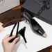 Rose Park Chae-young's Same Style High-heeled Patent Leather Black Square-toed British-style Closed-toe Sandals For_vogvips.com