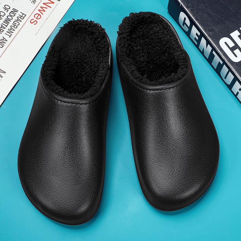 Winter EVA Men's Slippers Plush Warm Waterproof Oil-proof Men Chef Non-slip Kitchen Work Couple Home Soft Sole Shoes_vogvips.com