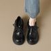 Platform Loafers Women's Laces, One Pedal And Two Single Shoes, Black Retro Small Leather Shoes._vogvips.com