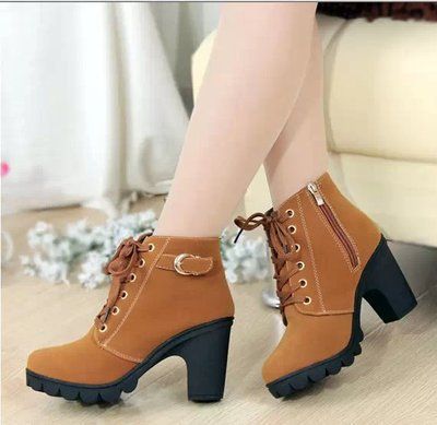 Autumn Winter 2020 New High Women's Cross Strap Short Thick Heel Martin Leather Boots_vogvips.com
