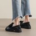 Black Platform Loafers Women's Retro Bow Small Leather Shoes Soft Sole Fairy Style Shoes_vogvips.com