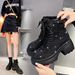 Gypsophila Rhinestone Martin For Women 2023 Autumn Winter New Low-Cut Round Toe Chunky Heel Lace-Up Outdoor Boots_vogvips.com