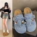 Women's Soft Soled Wedge Sandals Spring Style Suede Tassel Bow Closed Toe Outdoor Wear Thick Sole Birken Style Sandals_vogvips.com