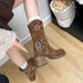 ~ Autumn Chunky Heel Square Toe Western Cowboy 2025 New Mid-Calf Suede Short Boots Fashion Versatile_vogvips.com