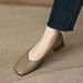 Mr. M Low-Heel 2023 Spring New Simple French Retro Distressed Soft Leather Square-Toe Chunky Heel Women's Shoes_vogvips.com