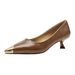Comfortable Stiletto High Heels, 2026 Spring New French Fashion Metal Pointed Toe Mid-heel Slip-on Women's Shoes_vogvips.com