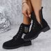 European And American Winter New Thick-Soled Mid-Calf For Women, Large Size Suede Lace-Up Round-Toe Denim Style Women's_vogvips.com