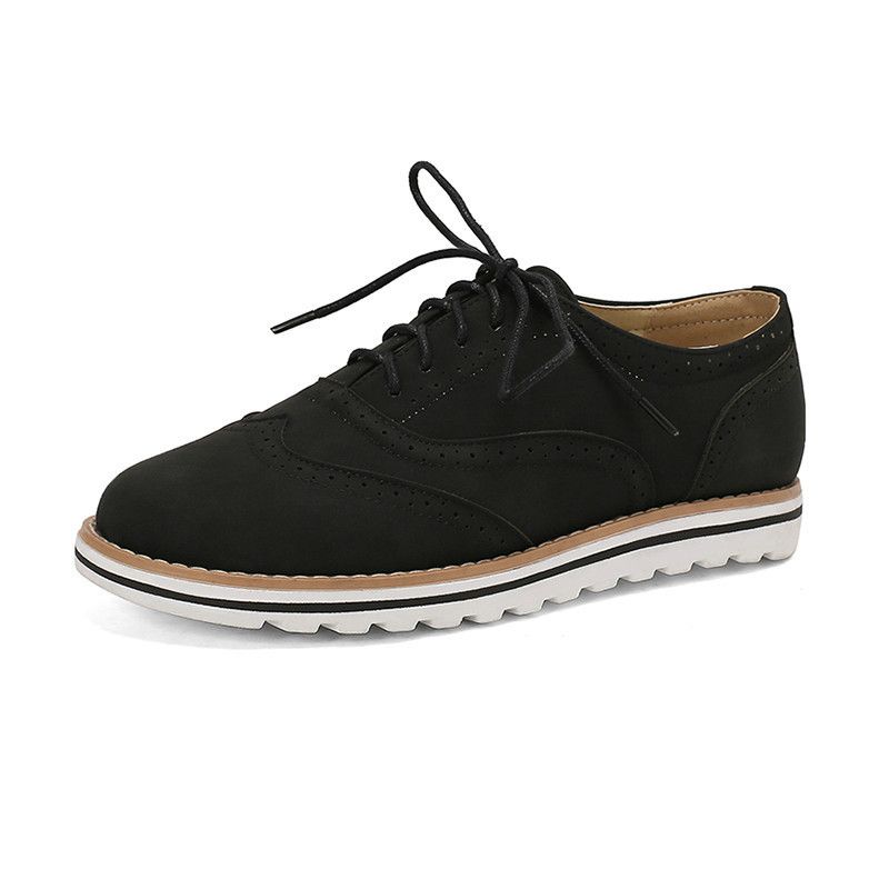Women's Brogue Burnished Flat Shoes – Vintage Lace-Up Oxfords With Soft Suede Finish For Casual & Office Wear_vogvips.com