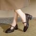 Retro Square-Toed Chunky Heel Mary Jane For Women, New Style, Elegant, Mid-Heel, Commuting Soft Leather T-Strap Shallow_vogvips.com