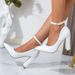 European And American Cross-Border Fashion Versatile Shallow Mouth One-Strap High Heels Solid Color Chunky Heel_vogvips.com
