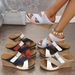 Velcro Color Matching Thick Sole Wedge Sandals Women's New Arrival Cross One-line Fish Mouth Plus Size Slippers_vogvips.com