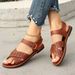 Round Toe 2025 New Plus Size Flat With Hollowed Out Casual Roman Shoes, One Button Open Toed Women's Sandals_vogvips.com
