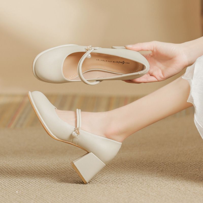 Cheongsam Mary Jane Flats Women 2025 New Fairy Thick Heel High Heels Soft Leather Gentle Bridesmaid Shoes_vogvips.com