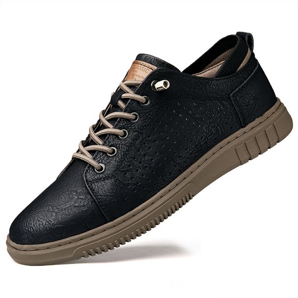 Round Head Casual Shoes Men's Shoes Cowhide Board Shoes British Cowhide Leather Shoes Men's Shoes Low-top British Driving Shoes_vogvips.com