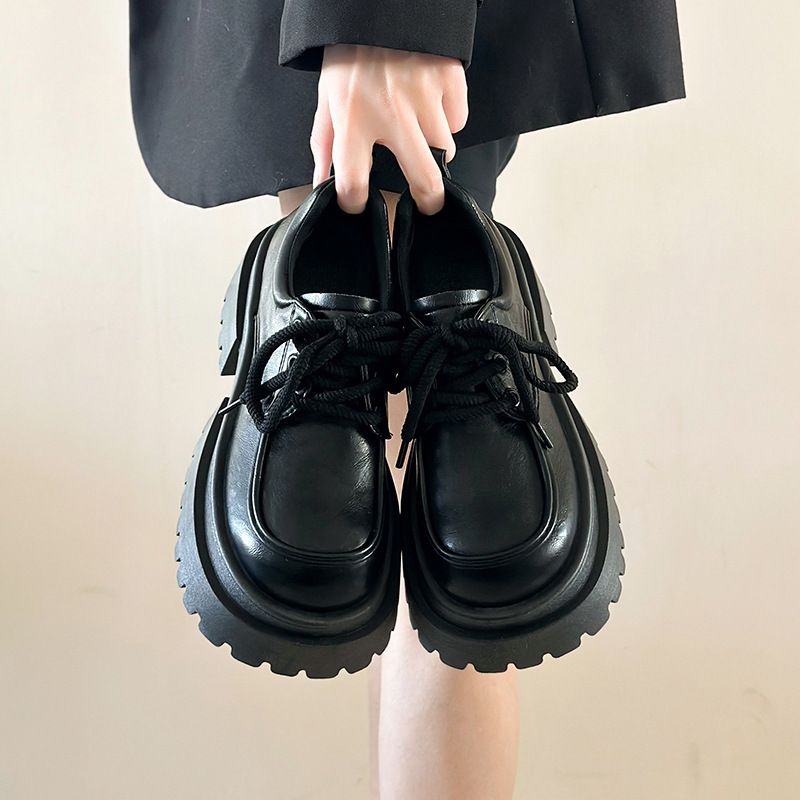 Height-increasing Small Leather Shoes Women's Muffin Shoes Platform-soled Velvet Loafers_vogvips.com