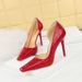 3287-3 Style Patent Leather Stone Pattern Shallow Cut Side Hollow Square Toe Single Shoe High Heels Women's Shoes_vogvips.com