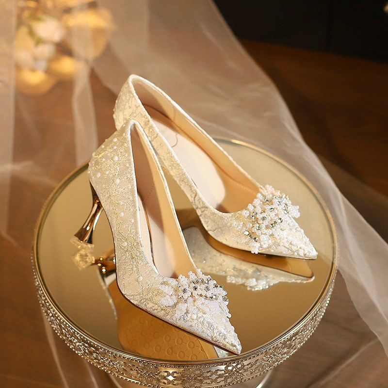 2026 Summer New Pointed-Toe High-Heeled Beaded Bridal Versatile Comfortable Crystal Elegant And Gorgeous Wedding Shoes_vogvips.com