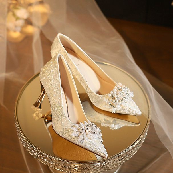 2026 Summer New Pointed-Toe High-Heeled Beaded Bridal Versatile Comfortable Crystal Elegant And Gorgeous Wedding Shoes_vogvips.com