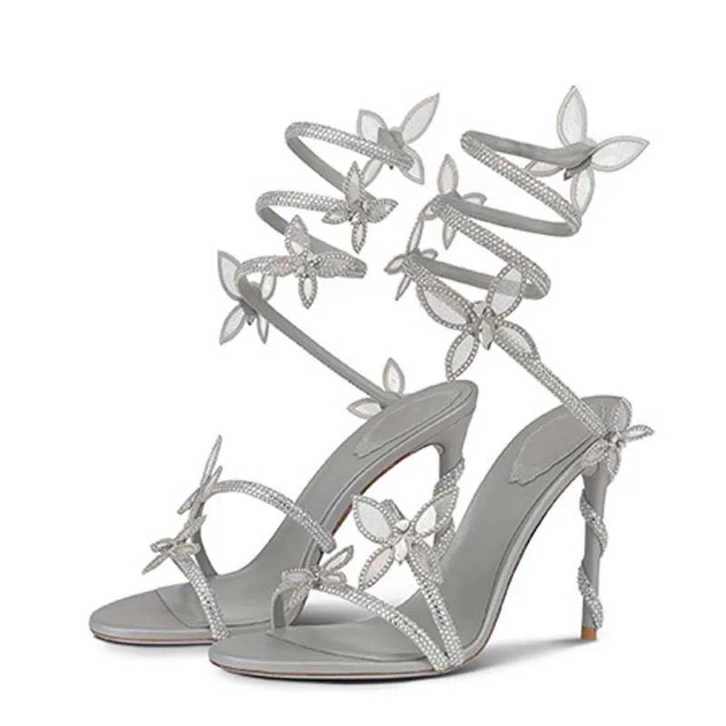 Wrap With Crystal Butterfly Embellish Solid Color All Match High Heel Sandals_vogvips.com