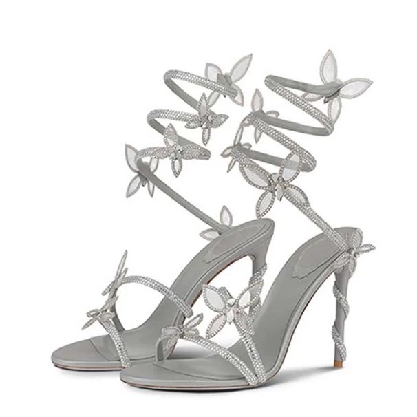 Wrap With Crystal Butterfly Embellish Solid Color All Match High Heel Sandals_vogvips.com