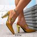 Women's Gold High-heeled Sandals Square Buckle Decoration Simple Pointy Shaped Heel Shoes_vogvips.com