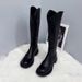 V-Cut Long Slimming Soft Leather Over-the-Knee High Petite Knight Stretch Slim Boots_vogvips.com