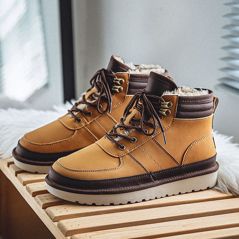 Men's Shoes Martin Boots Plus Velvet Thickened Men's Autumn And Winter New Northeast Snow Boots British Retro Waterproof Work Boots Men's Boots_vogvips.com