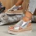 Cross-border Plus Size 2025 Summer New Peep Toe Buckle Wedge For Women One Strap Thick Sole Shiny Women's Sandals_vogvips.com
