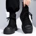 Men's Platform High Top Canvas Sneakers Side Zipper Casual Skate Shoes Breathable Lace Up Fashion Street Ankle Boots In Black White_vogvips.com