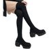 Square Toe Over The Knee Chunky Heeled Women's Boots, Autumn Style, Thick Soled Knitted Elastic Sock Boots, Women's High Heeled Slim Boots._vogvips.com