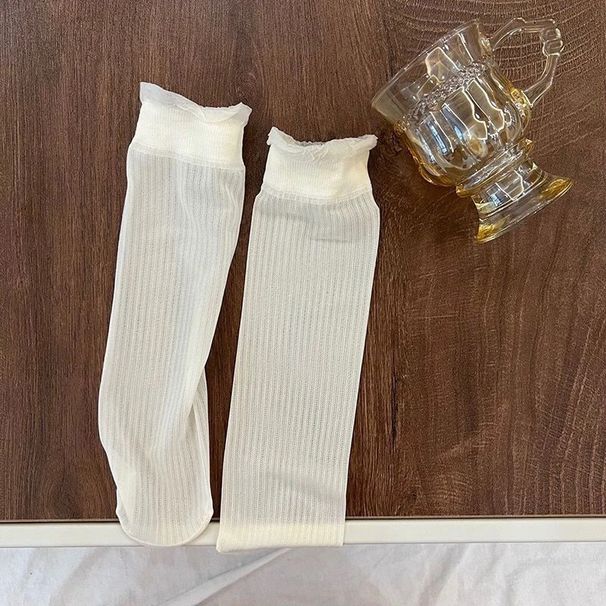 3 Pairs White Lace Thin Wooden Ear Edge Pile Spring Summer Socks Women's Ice Silk Sock_vogvips.com