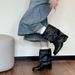 2025 New Black Melad Mid-Calf For Women With Pleated Pile Design Western Motorcycle Boots_vogvips.com