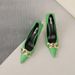 Square Single For Women 2025 Spring Summer New European And American Style Metal Chain Thin Heel Pointed Toe Fashion_vogvips.com