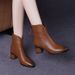 ShoeVault 2024 New Short Women, Chunky Soft Leather High Heel Fleece-Lined Cotton Autumn Winter Women's Shoes, Pointed Toe Martin_vogvips.com