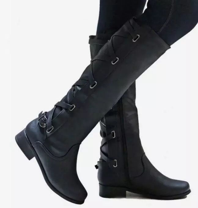2019 New Flat Women's Shoes Over-the-Knee Large Size Lace-Up Martin Long Boots_vogvips.com