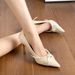 2025 Autumn New Large Size Shoes, Wide High Heels, Wedding Shoes With Satin Pearl Buckle, Thin Heel Pointed Toe Women's_vogvips.com