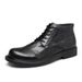 European Warm Series Men's Genuine Leather Martin Casual Fashion Short Round Toe Mid-top Black Flat Trendy Fleece Boots_vogvips.com