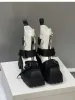 Womens White Black Platform Combat Square Toe Buckle Strap Side Zipper Chunky Heel Ankle Boots For Non Slip Streetwear_vogvips.com