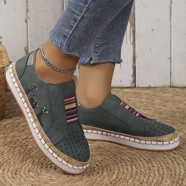 Women’s Shoes Large Size Casual Flat Shoes Couple Men And Women Elastic Slip On Loafers Halloween Black Cat Single Shoes_vogvips.com