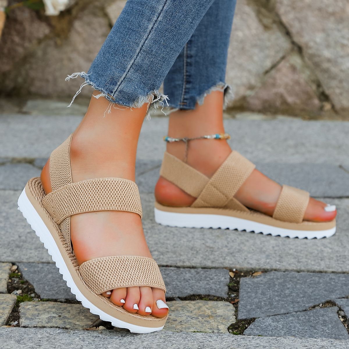 Women's Fashion Trend, Anti Slip, Wear-resistant, Comfortable Color Blocking Soft Sole, Solid Elastic Band, Indoor And Outdoor F_vogvips.com