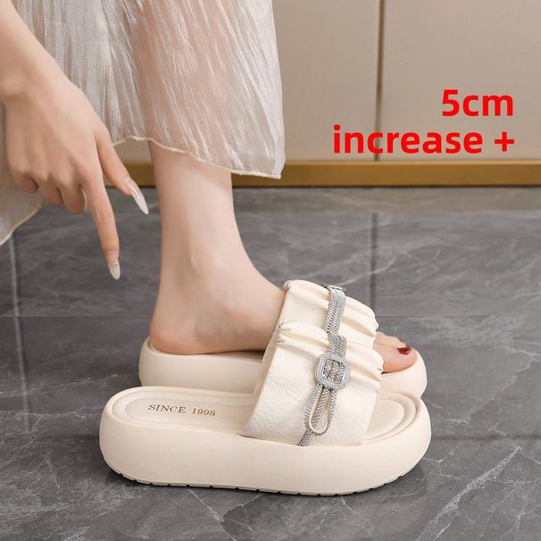 Womens Black Rhinestone Platform Slide Sandals Open Toe Thick Design Non Slip Sole For Summer Daily Wear And Beach Trips_vogvips.com