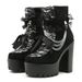 Gothic Lace-Up Ankle Boots With Chunky Heel, Side Zipper, And Floral Embroidery - Round Toe, Suede & Faux Leather, Black & White Contrast_vogvips.com