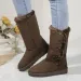 Women Snow Winter Mid-calf Warm Cotton Shoes Fashion Solid Color Button Ladies Brown Long Boots Plus Size 41 240830_vogvips.com