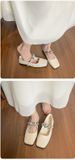 French Rhinestone Silver Square Head Light Mouth Single Shoes Women's Flat Bottom With Skirt Mary Jane Shoes_vogvips.com