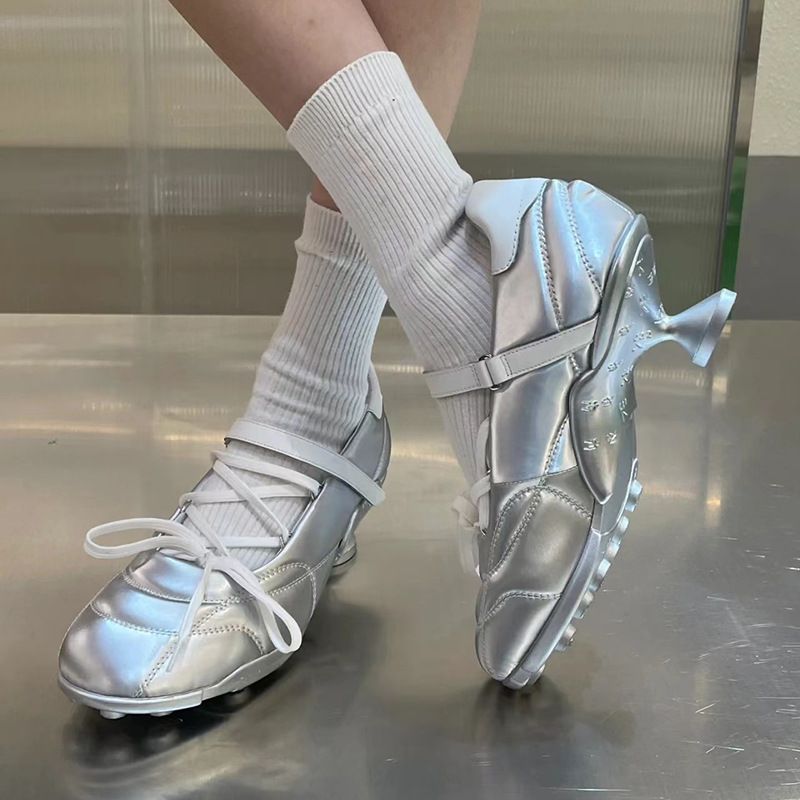 Women's Shoes Casual Shoes Shoes Interstellar Series Silver Lace Up Bowknot Sports Style Ballet Flats Ballet Kitten Heel German Training Shoes_vogvips.com