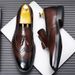 Euro Step New Brogue Carved Casual Slip-On Korean One-Piece Leather British Style Trendy Business Formal Men's Shoes_vogvips.com