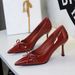 6316-A5 French-style Banquet High-heeled Women's Shoes, Pointed Toe, Shallow Cut, Patent Leather, Bow Detail,_vogvips.com