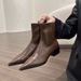 ShoeVault Korean Style Brown Pointed Toe Short For Women 2025 New Fashion Versatile Stylish Chunky Heel Slim Boots_vogvips.com