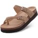 Litfun Open Toe Cork Sandals For Women Classic Brand Thick Sole Beach Shoes With Adjustable Buckle Summer Suede Flat_vogvips.com