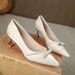 2025 New Pointed Toe French Style High Stiletto Heels Xiuhe Red Wedding Pearl Bowknot Single Shoes Women Mid Heel_vogvips.com